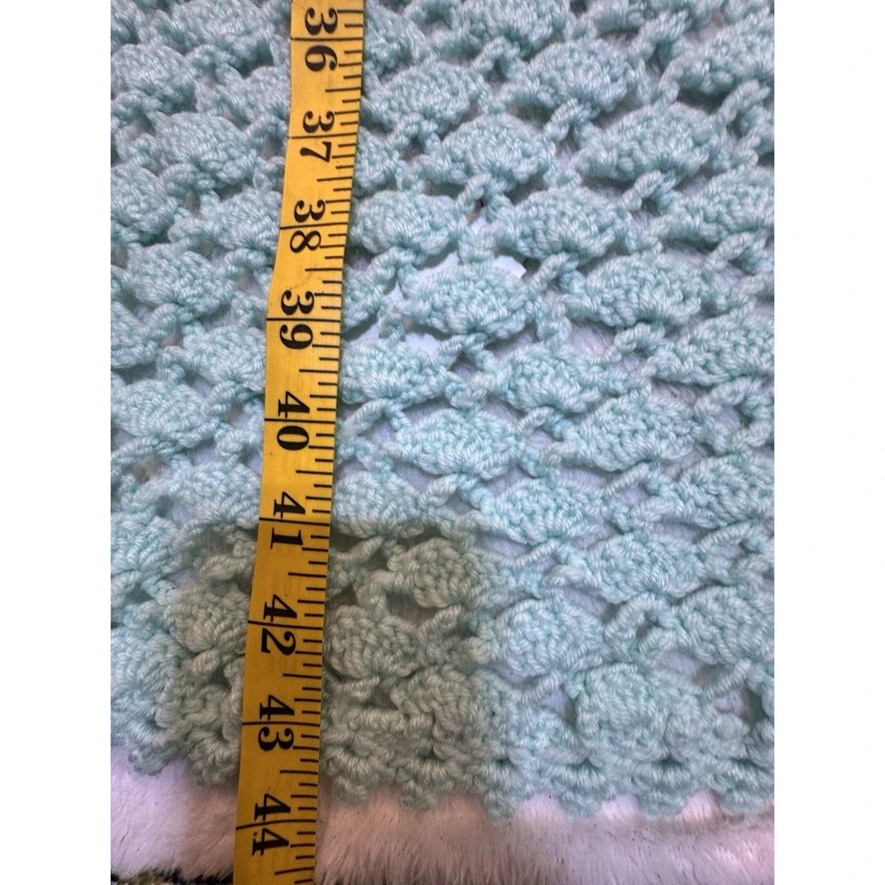 Vintage Aqua Hand Crocheted Soft Knitted Baby Blanket Throw Afghan Unisex 34x44